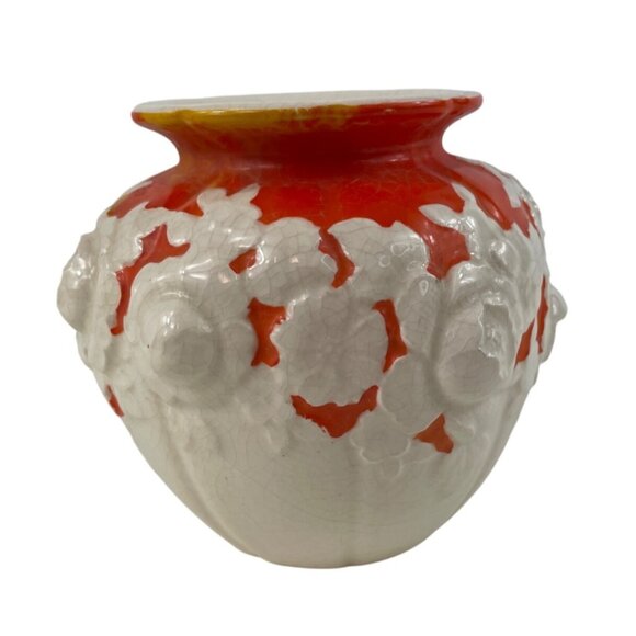 Moriyama Mori Machi Ceramic Vase White/Orange Raised Flowers - Picture 6 of 13